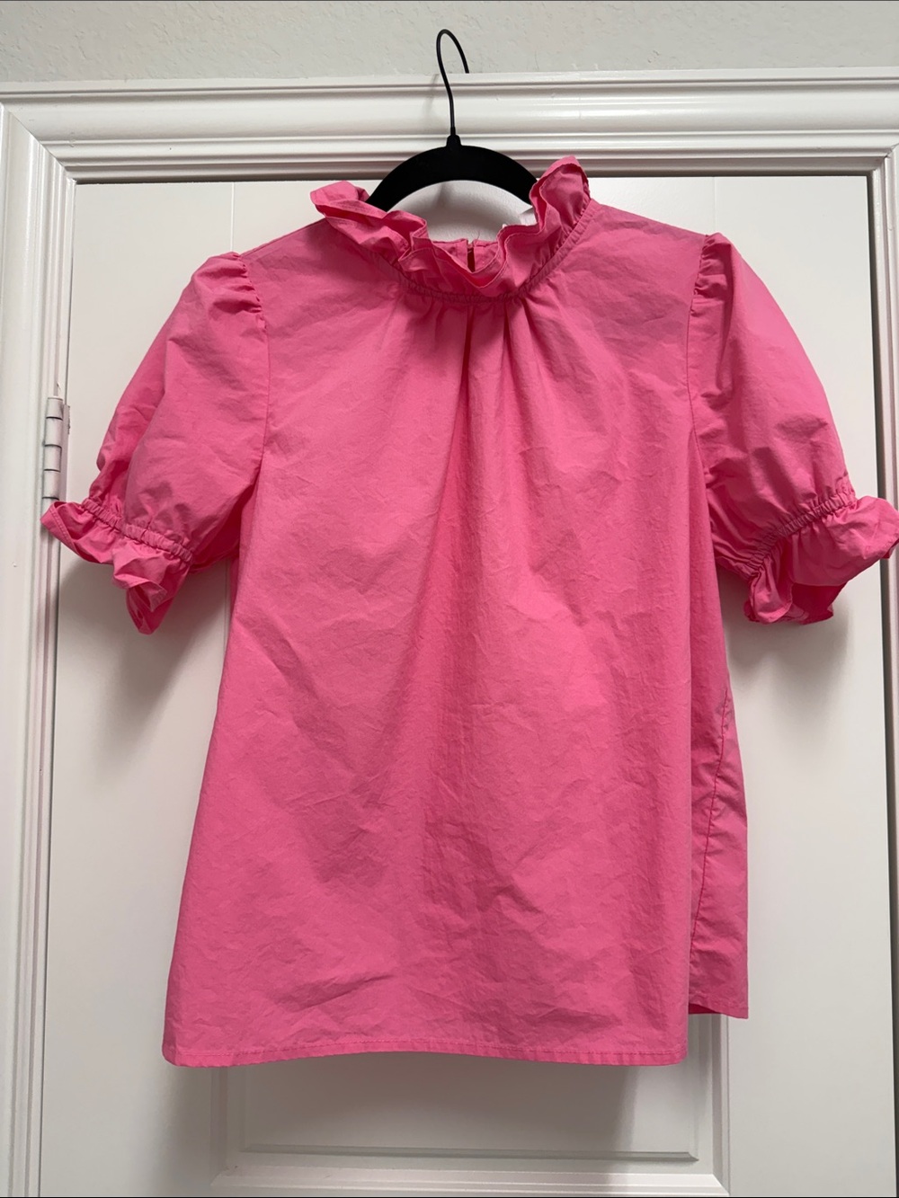 THML Pink Ruffle Collar Short Sleeve Blouse